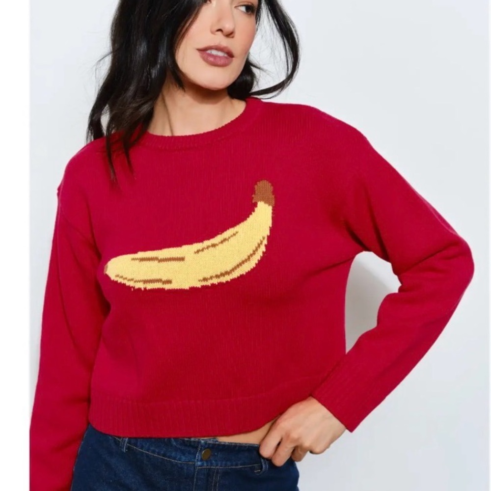 Vibrant Red Banana Graphic Sweater